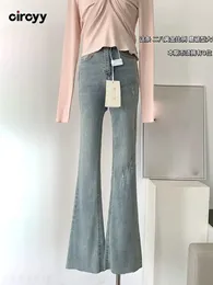 Women's Jeans Circyy Blue Grey For Women High Waisted Flare Pants Skinny Streetwear 2024 Spring Fashion Girls Y2K Spliced