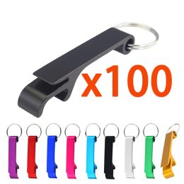 Openers 100Pcs Beer Opener Black Keychain Metal Bottle Opener Key Ring Chain Aluminum Pocket Bar Soda Beverage Beer Bottle Openers