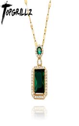 Pendant Necklaces TOPGRILLZ Womens Vintage Square Emerald Necklace With Iced Out Cubic Zirconia Fashion Premium Luxury Jewelry5093889