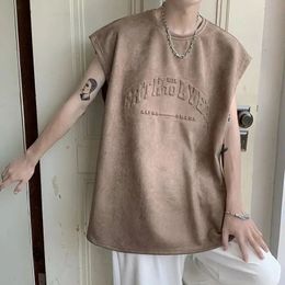 Suede vest plus fat men and women sleeveless oversize small neckline ins couple tops tank top men clothing y2k tops emo tank 240425