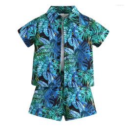 Clothing Sets Toddler Boy Hawaiian Outfit Tropical Print Short Sleeves Button Shirt And Shorts Set For Vacation Formal Wear