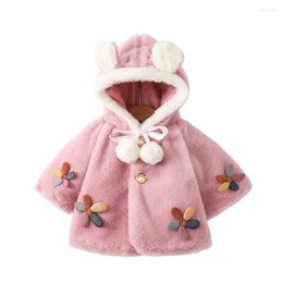 Jackets Girls Fur Coat Floral Pattern Coats Winter Kids Casual Style Children's Clothing Girl