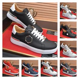 Luxury Designer Male Plein Shoes Classic Fashion Comfortable Outdoor High Quality Leather Phillip Metal Skulls Pattern Elements Low-Cut Breathable Board Sneakers