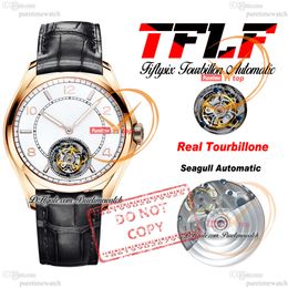 Fiftysix 6000E Real Tourbillon Automatic Mens Watch TFLF Rose Gold White Dial Black Leather Strap Super Edition Reloj Hombre Montre Hommes Puretimewatch