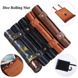 Gambling Folding Dice Mat Tray Rolling Mat with Zipper PU Leather Scroll Dice Bag Polyhedral Dice Holder Pouch DND RPG Dice Storage Bag