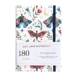 Notepads 180GSM Bullet Dotted Journal PU Leather Hardcover Dot Grid Notebook Bamboo Paper 160 Pages Mysterious Butterfly Blossom