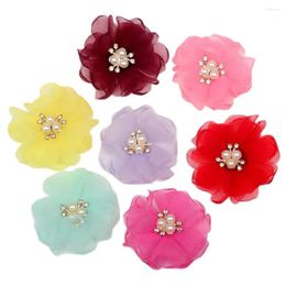 Decorative Flowers 10pcs 6cm Handmade Fabric Pearl Sewing Clothing Shoes Hats Decoration Diy Flower Accessories