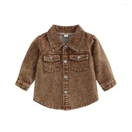 Jackets Kids Denim Jacket Button For Boys Girls Coffee Jean Coats Autumn Children Clothing Lapel Fashion Outerwear Costume 3-8Y