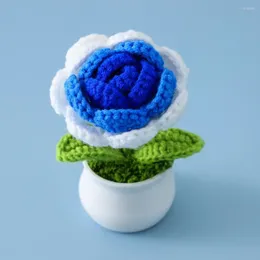 Decorative Flowers Simulated Rose Potted Plants Handwoven Simulation Pot Knitting Flower Bonsai Mini Cute Style Diy Crochet Knitted For