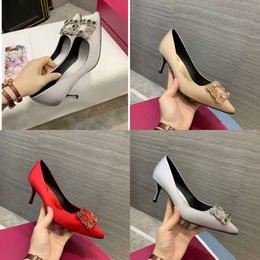 Dress Women's Shoes Silk Upper Rubber Sole Flat Hel 6.5 "high Heel Sexy Pointed Sandals with Dust Bag Wedding 35-40 Original Quality