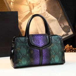 2024 Womens Fashion Crossbody Handbag Dual Purpose Instagram Style Large Capacity Genuine Leather Snake Pattern Bag