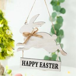 Decorative Figurines Wall Hanging Wooden Plaque Sign Cute Happy Easter Ornament Farmhouse