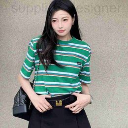 Women's T-Shirt designer Shenzhen Nanyou High Edition MIU Home Round Neck Stripe Casual Green Short sleeved T-shirt Pure Cotton Half Loose Top U2DL