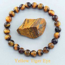 Beaded 5A Natural Tiger Eye Bracelet for Men and Women Charm Stone Jewellery Treatment Buddha Elastic Rope Couple Crystal Bead