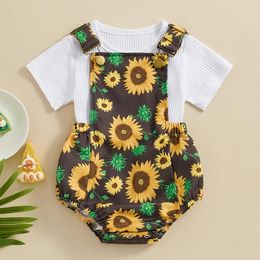 Clothing Sets Infant Girl Clothes Baby Short Sleeve T Shirts Sunflower Overalls Romper Jumpsuit Summer Outfit Cute Set