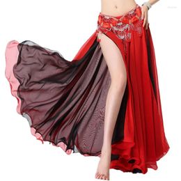 Stage Wear Performance Belly Dance Clothing Long Maxi Skirts Reversible 2-Layer Double Color Women Chiffon Skirt (without Belt)