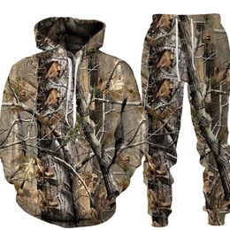 Mens Hoodies Sweatshirts Camouflage hunting animal 3D printing hooded sweatshirt track and field 2-piece sportswear mens unisex clothing set 240425