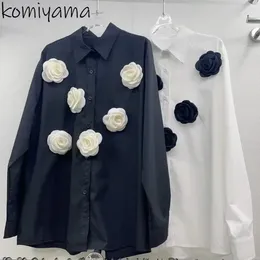Women's Blouses Lapel Collar Three-dimensional Blouse Contrast Florals Blusas Female Long-sleeved Shirts 2024 Loose Chic Commuter Women Tops