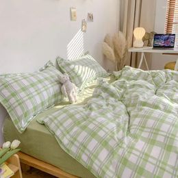 Bedding Sets INS Grid Duvet Cover Set With Bedsheet Pillowcase Lattice Stripe Quilt 3/4pcs Fashion Beddings Adults Kids Bed Linens