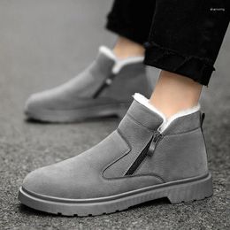 Boots Winter Snow For Men Side Zipper Chunky Heel Keep Warm Men's Plus Velvet Cotton Shoes Outdoor Casual Male Platform