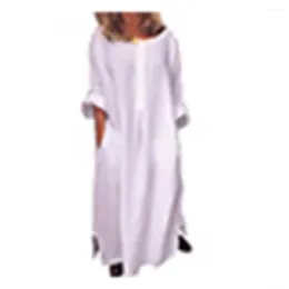 Party Dresses Casual Women Solid Colour Oversize Maxi Cotton Linen Long Shirt Kaftan Dress