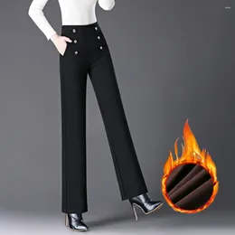 Women's Pants 2024 Thick Warm Velvet With Lining Stretchy Plus Fleece Straight Leg For Autumn Winter Fashion Trousers