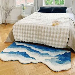 Carpets Aesthetic Wave Rug High-Quality Flocking Antislip Carpet Bathroom Blue Sea Tufted Carpet House Decoration Kid Room Bedside Rug