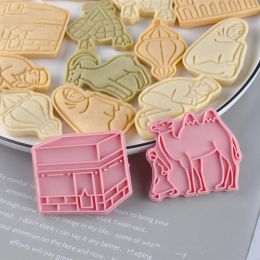 Moulds 8Pcs/set Ramadan Eid Mubarak Biscuit Mould Cutter 3D Plastic Cookies Fondant Pressing Baking Mould Ramadan Kareem Party Decor