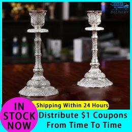 Candle Holders European Style Candlestick Silver/Gold Retro Holder Crafts Home Decoration Accessories Wedding Holiday