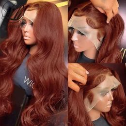 Synthetic Wigs Reddish Brown Lace Front Wig Chocolate Body Wave Omber Red Pre Picked Baby Hair Q240427