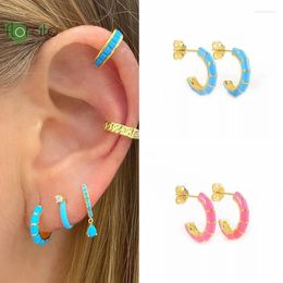 Stud Earrings 925 Sterling Silver Needle Candy Color Enamel Gold For Women Delicate C Shape Party Trend Jewelry Gifts