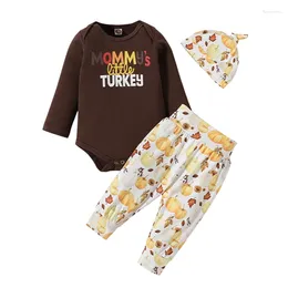 Clothing Sets Baby Boy My First Thanksgiving Day Clothes Set Turkey Print Romper Pants Hat 3 Pcs Infant Fall Winter Outfit