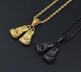 hip hop Boxing gloves pendant necklaces for men luxury gold black pendants Stainless steel cuban chain necklace jewelry gifts for 3777802