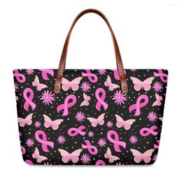 Evening Bags Breast Cancer Ribbon Print Women's Large Capacity Shoulder Bag Practical Travel Shopping Tote Fashion Casual Beach Handbags