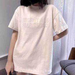 Fashion Ess Designer FOG Double Thread Season 8 American Solid Loose Round Neck Short Sleeve Mens Couple All Cotton T-shirt Womens