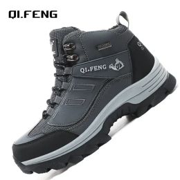 Boots Men Large Sneaker Winter Snow Boots Warm Fur Waterproof Leather Outdoor Mountain Shoes Tactical Footwear Black Combat Boots