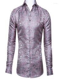 Men039s Dress Shirts BarryWang Luxury Pink Paisley Silk Men Long Sleeve Casual Flower For Designer Fit Shirt BCY0024Men0399933515
