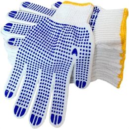 12 Pairs 600g Cotton Polyester String Knit Shell Safety Protection Work Gloves, Anti-slip Dots Painter Mechanic Industrial Gloves for Garage Construction