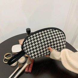 Cosmetic Bags Cases For Women Houndstooth Beauty Tools Bag Wristband Makeup Canvas Storage Toiletry