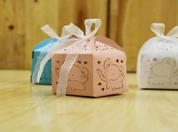 Hollow Out Love Heart Cute Elephant Favor Holders Carriage Wedding Birthday Baby Shower Party Candy Boxes Gift Box With Ribbon9917703