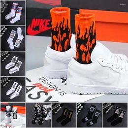 Men's Socks 1 Pair Fashion Hip Hop Hit Colour On Fire Crew Men Red Flame Blaze Power Torch Warmth Street Skateboard Cotton