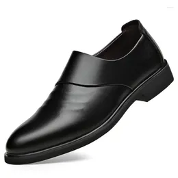 Dress Shoes Genuine Leather Fashion Men Business Loafers Pointy Black Oxford Breathable Formal Wedding