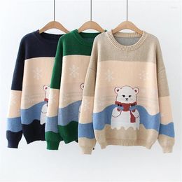 Women's Sweaters Cartoon Cute Animal Print Jacquard Knitted Sweater Forest Top 2024 Autumn Wear Style