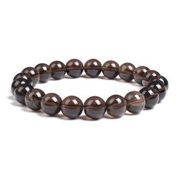 Beaded Natural Smoke Quartz Crystal Bracelet High Quality Round 4-12mm Bead Treatment Energy Tea Stone Jewellery Gift