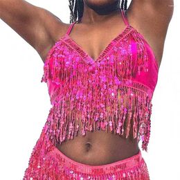 Stage Wear Women Belly Dance Sequin Tassel Fringe Top Nightclub Performance Halter Bra Show Costumes