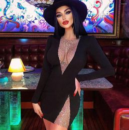 Casual Dresses 2024 Autumn Sexy Mesh Sheer Hollow Out Bodycon Dress Long Sleeve Mini Night Club Party Women Fashion