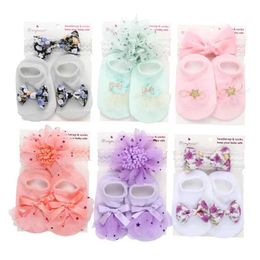 Kids Socks Newborn Baby Socks Headband Set Cute Bow Short Socks Headband Baby Girl Spring/Summer Baby Supplies 0-1 YearL2404