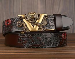 New Male China Dragon Belt Cowskin Genuine Leather Belt for Men Carving Dragon Pattern Automatic Buckle Belt Strap For Jeans 201111503187