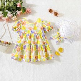 Girl's Dresses Summer 2/piece set for girls dress hat baby girl full of Colourful cartoon animal prints bubble sleeves princess dress