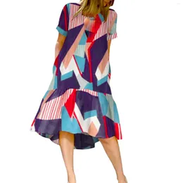 Casual Dresses Fashion Geometric Print Short Female Sleeve A Line Sundress Summer Oversized Knee Length Dress 5xl